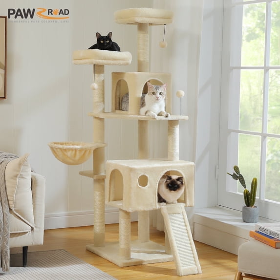 PAWZ Road 64" Cat Tree Tower Large Scratching Posts Tower for Bigger Cats,Beige
