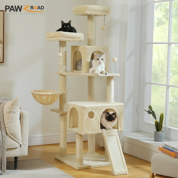 PAWZ Road 64" Cat Tree Tower Large Scratching Posts Tower for Bigger Cats,Beige