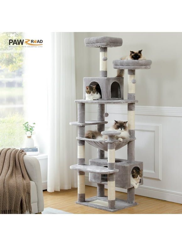 PAWZ Road 73" Cat Tree for Large Cats Multi Level Tall Cat Tower Condo with 7 Scratching Posts, Gray