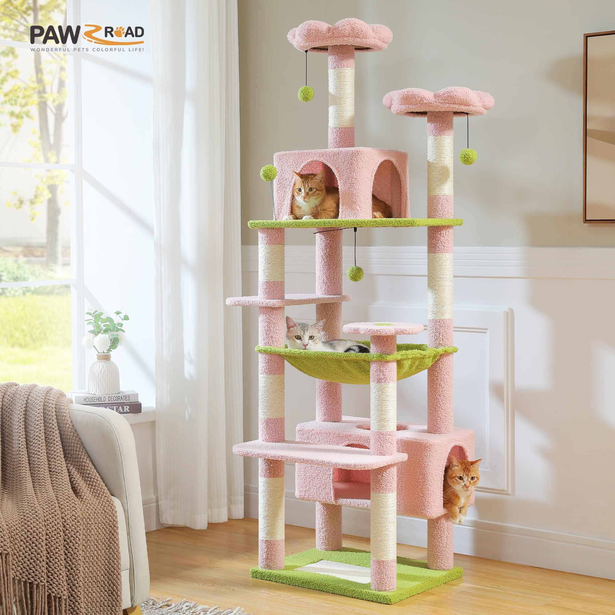73 inches Large Cat Tree Tower Multi-Level Cat Condo with Scratching Posts for indoor Cats,Pink