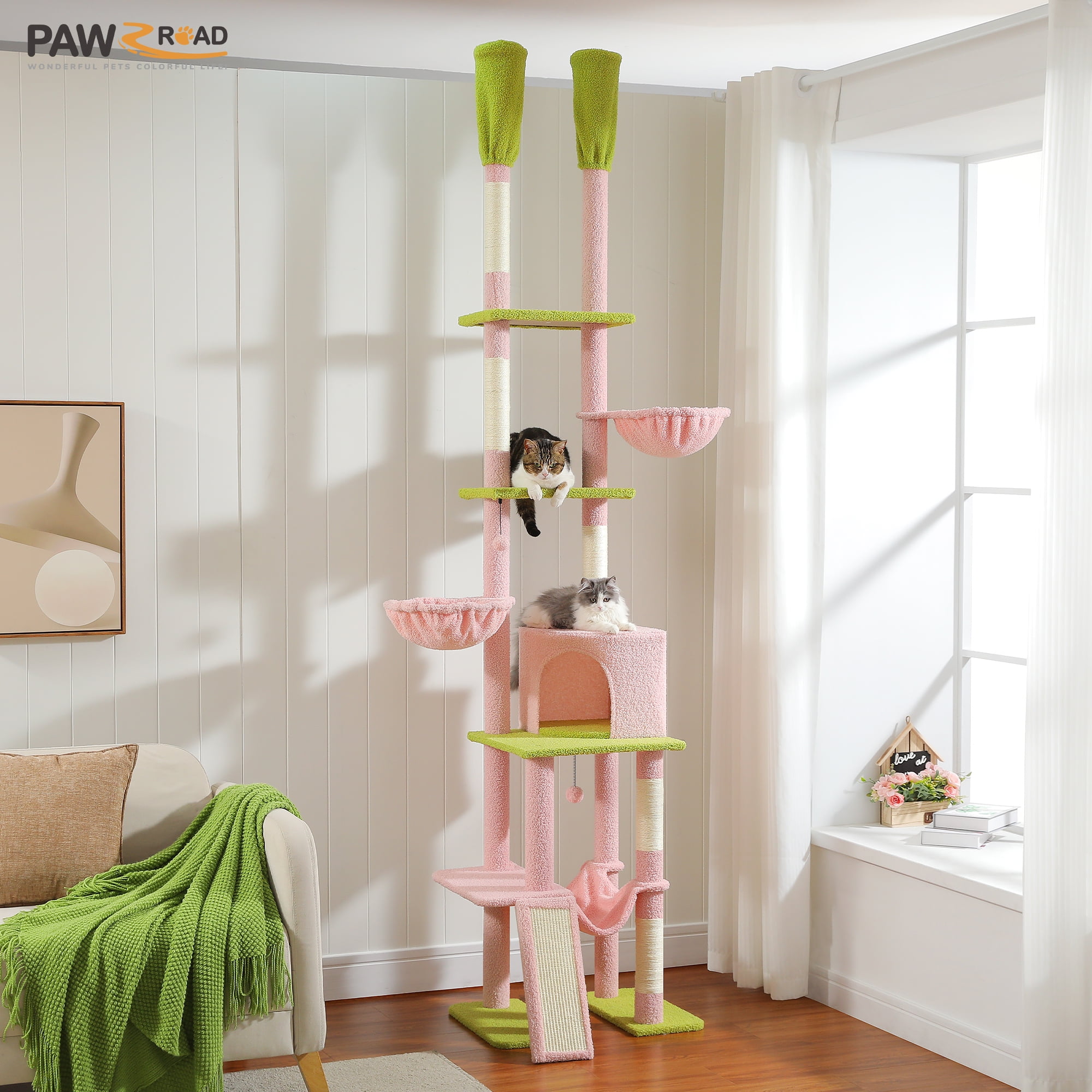 PAWZ Road Cactus Cat Tree: Floor-to-Ceiling Scratching Post For Climbing & Play