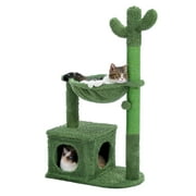 PAWZ Road Cactus Cat Tree Condo 39.4" with Hammock Perch, Cat Sisal Scratching Post for Indoor Kitty Medium Cats,Green