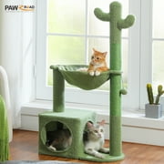 PAWZ Road Cactus Cat Tree Condo 39.4" with Hammock, Tall Sisal Scratching Post for Indoor Medium Cats, Green