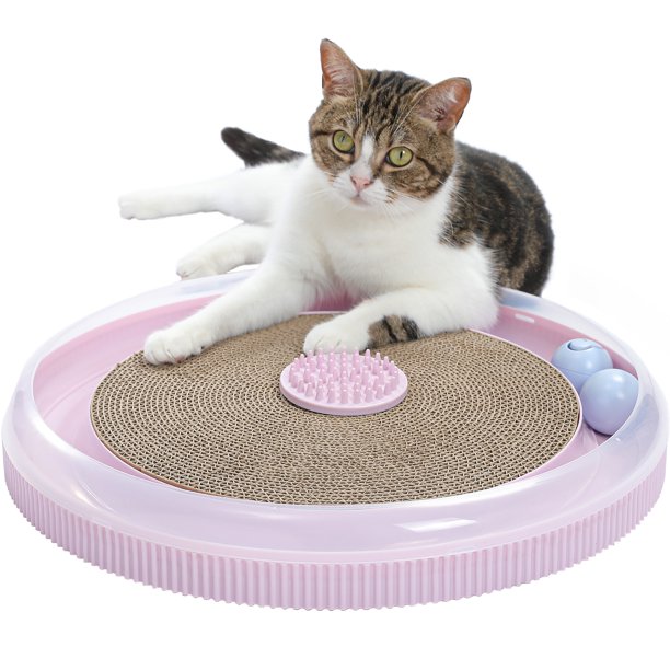 PAWZ Road Cat Scratcher Pad 17.3"with Interactive Spinning Balls Self