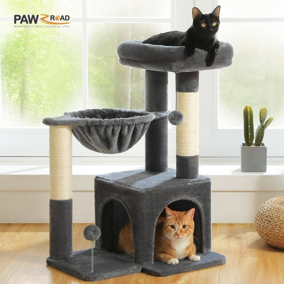 PAWZ Road Cat Tree 29.5" Sisal Cat Scratching Posts Tower Hammock Top Perch for Indoor Cats,Dark Gray
