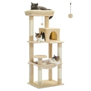 PAWZ Road Cat Tree 56" Sisal Scratching Posts Tower with Large Perch Hammock for All Indoor Cats,Upgrade Beige