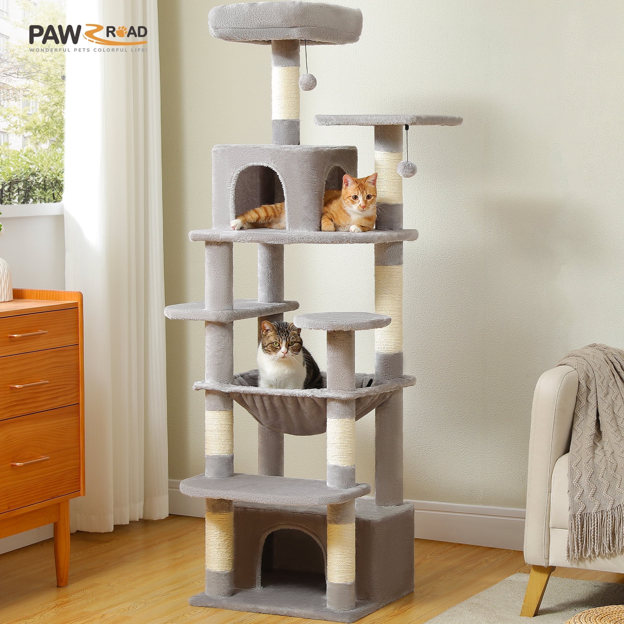 PAWZ Road Cat Tree 64" Sisal Scratching Posts Tower With Large Perch ...