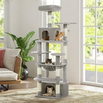 PAWZ Road Cat Tree 64" Sisal Scratching Posts Tower with Large Perch Hammock for All Indoor Cats,Gray