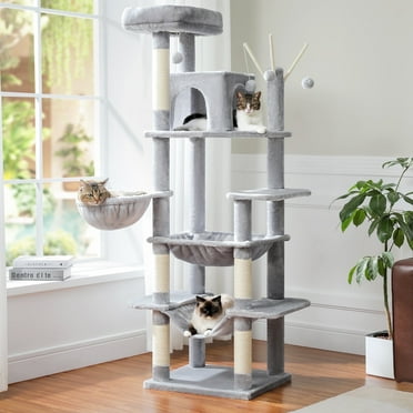 PAWZ Road Cat Tree 69" Large 6-Level Cat Tower with Hammock Perch and 5 Scratching Posts for Indoor Cats, Gray