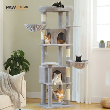 PAWZ Road Cat Tree 71" Multi-level Tall Cat Tree Tower with Large Hammocks and Cat Condos, Gray