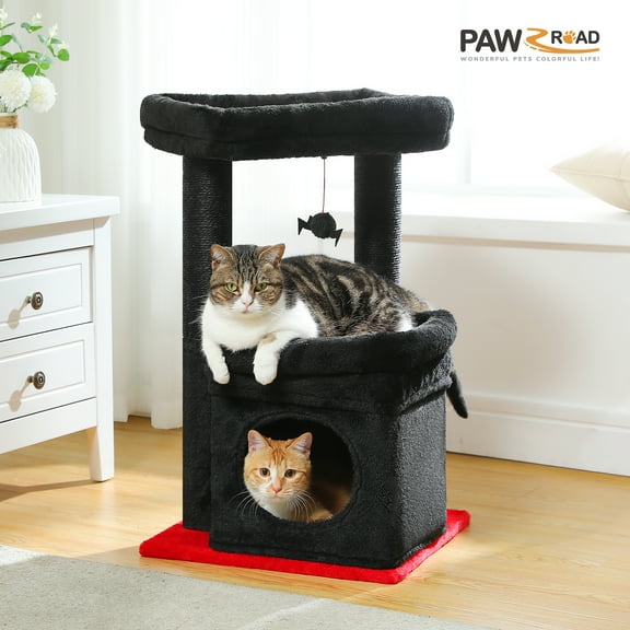 PAWZ Road Cat Tree Condo 27" Cat Tower with Large Top Perch and Scratching Posts for Kittens and Medium Cats, Black