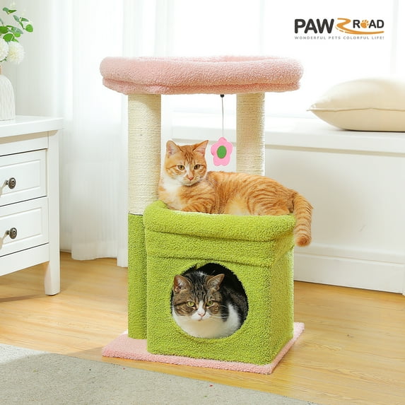 PAWZ Road Cat Tree Condo 27" Cat Tower with Large Top Perch and Scratching Posts for Kittens and Medium Cats, Pink