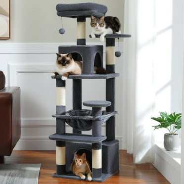PAWZ Road Cat Tree Tower 54" Multi-Level Cat Condo with 5 Scratching Posts for indoor Cats, Dark Gray