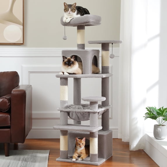 PAWZ Road Cat Tree Tower 54" Multi-Level Cat Condo with 5 Scratching Posts for indoor Small Cats, Gray