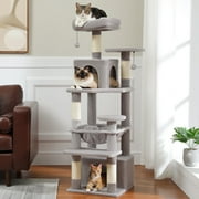 PAWZ Road Cat Tree Tower 54" Multi-Level Cat Condo with 5 Scratching Posts for indoor Small Cats, Gray