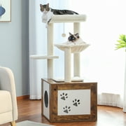 PAWZ Road Cat Tree with Litter Box Enclosure 2-in-1 Multi-level Cat Tower with Scratching Posts for All Indoor Cats,Rustic Brown