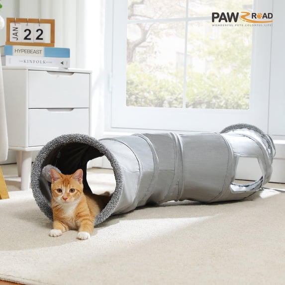 PAWZ Road Cat Tunnel Collapsible S Shape Play Tunnel Durable Suede Hideaway Toy for Indoor Cats