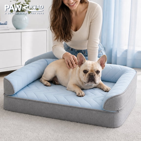 PAWZ Road Cooling Dog Beds for Summer, Orthopedic Dog Sofa with Removable Cover, Summer Bed for Small Dogs, S-XL, Blue