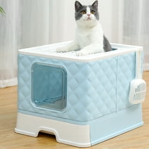 PAWZ Road Covered Cat Litter Box Large Cat Toilet Box Drawer Type Easy to Clean,Blue