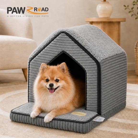 PAWZ Road Dog Cave Bed, Soft Pet Cave with Removable Cushion, Cozy Pet House for Small Dogs & Cats, Gray