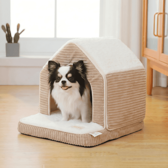 PAWZ Road Dog Cave Bed, Soft Pet Cave with Removable Cushion, Cozy Pet House for Small Dogs & Cats, Brown