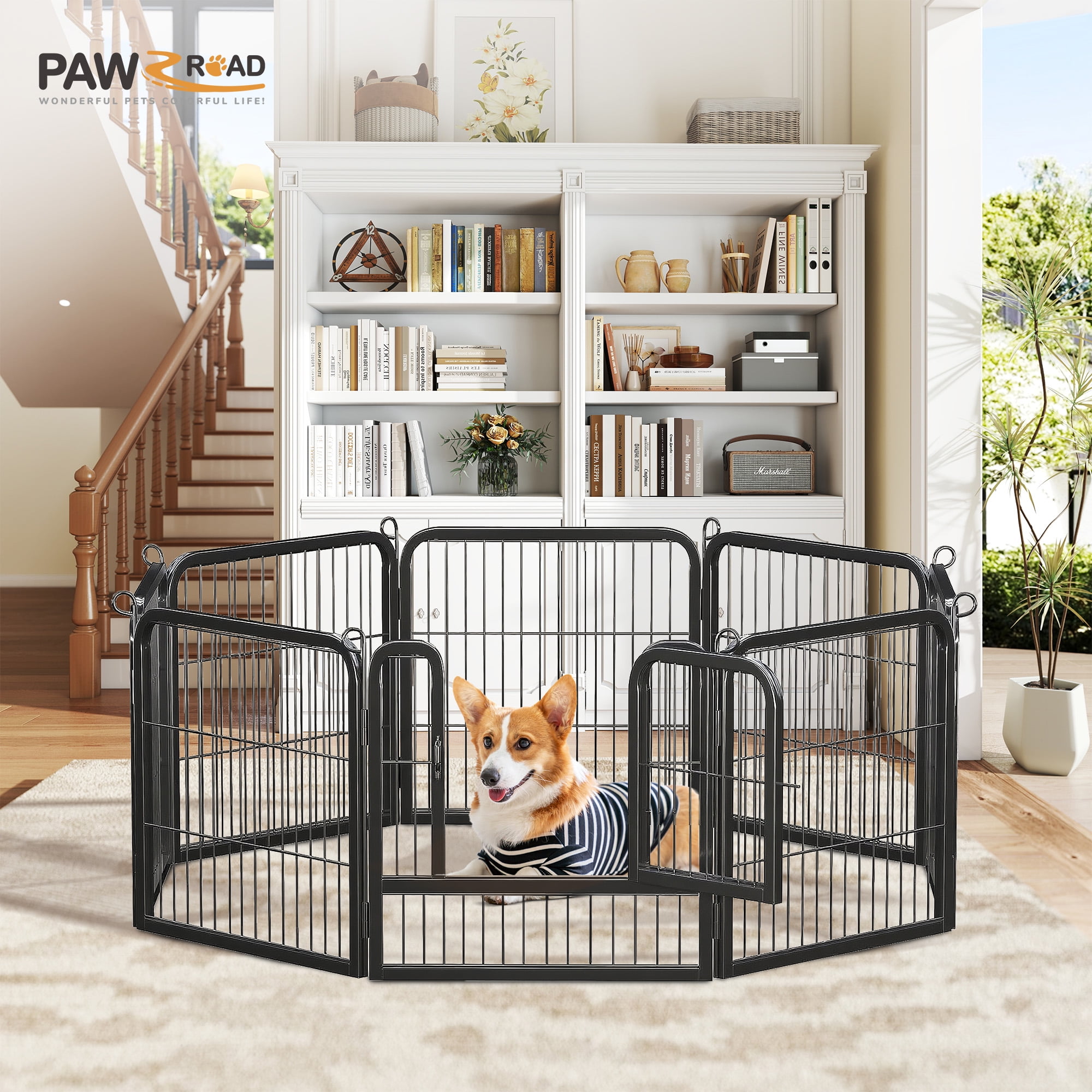 Walmart Black Friday Deals 2025 - PAWZ Road Dog Crate Heavy Duty for Indoor & Outdoor,24 inch 8 Panels, Metal Dog Playpen for Small Dog RV Camping & Yard, Black