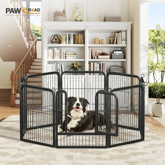 PAWZ Road Dog Crate Heavy Duty for Indoor & Outdoor,32 inch 8 Panels, Metal Dog Playpen for Small Dog RV Camping & Yard, Black