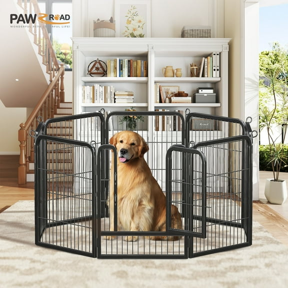 PAWZ Road Dog Crate Heavy Duty for Indoor & Outdoor,40 inch 8 Panels, Metal Dog Playpen for Small Dog RV Camping & Yard, Black