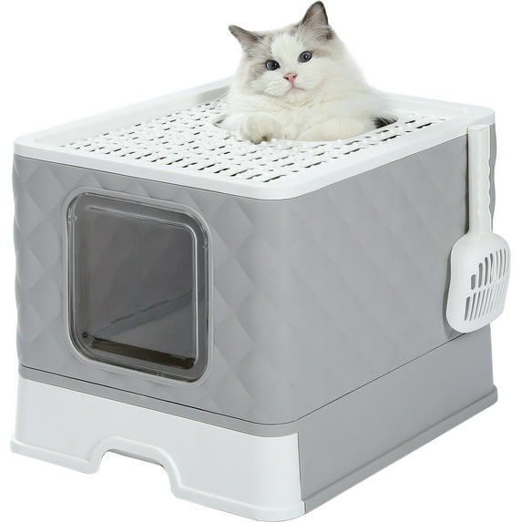 PAWZ Road Enclosed Cat Litter Box Large with Lid Drawer Type Easy to Clean,Gray