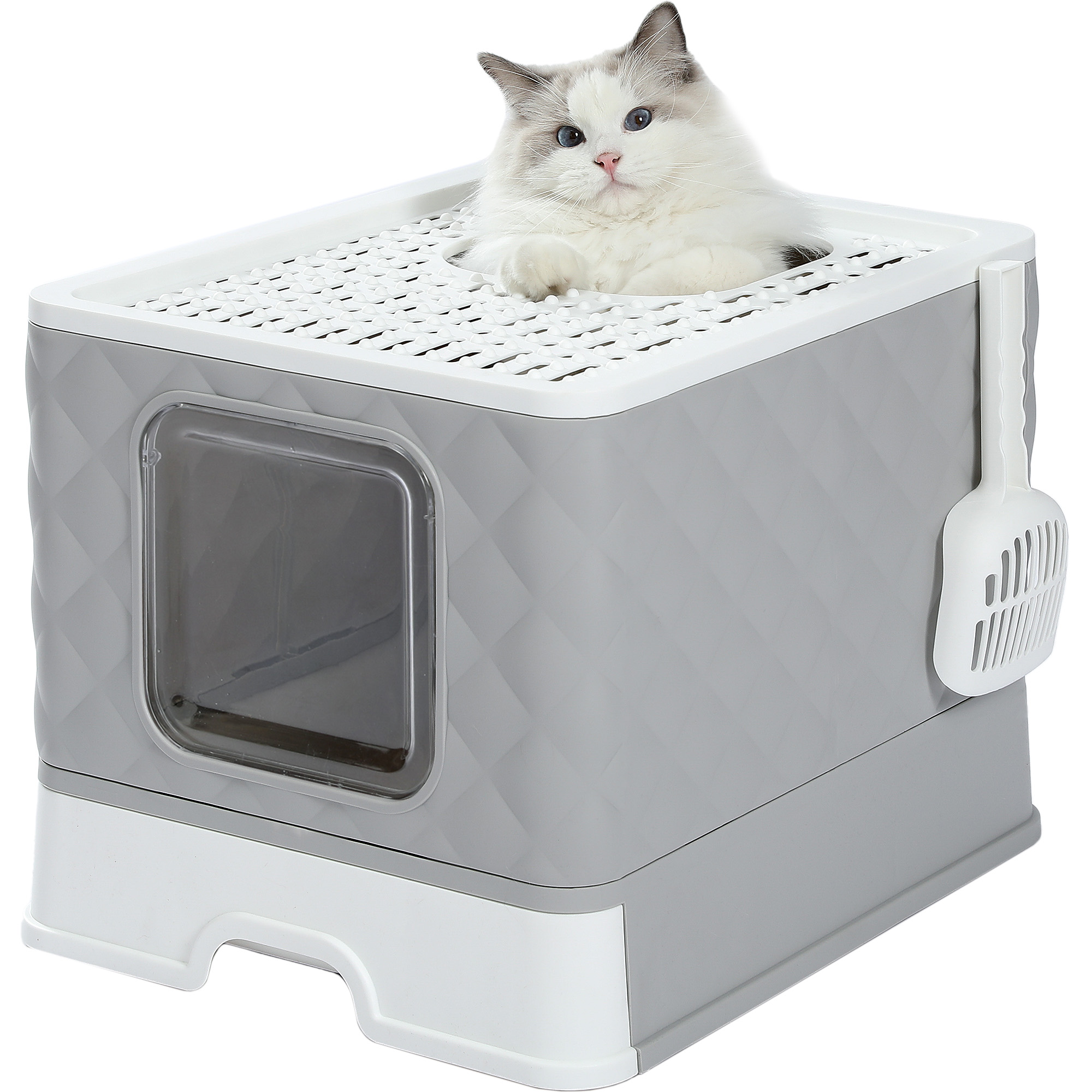 Large Cat Litter Box with Lid, Enclosed Cat Potty, Top Entry AntiSplashing Cat Toilet, Standard