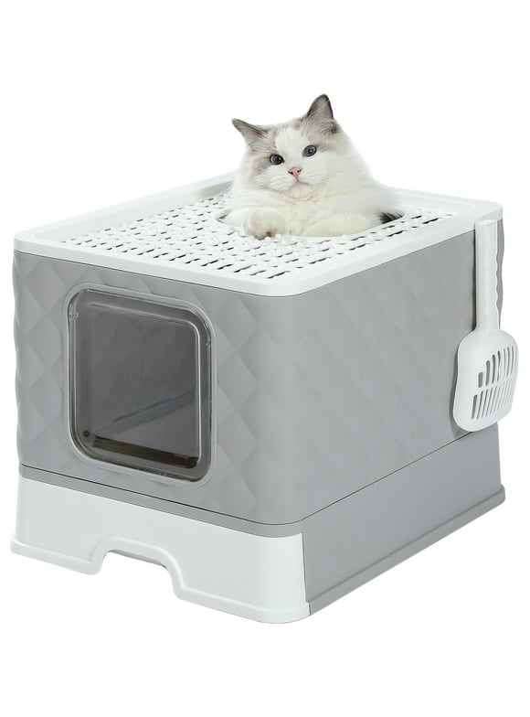 PAWZ Road Enclosed Cat Litter Box Large with Lid Drawer Type Easy to Clean,Gray