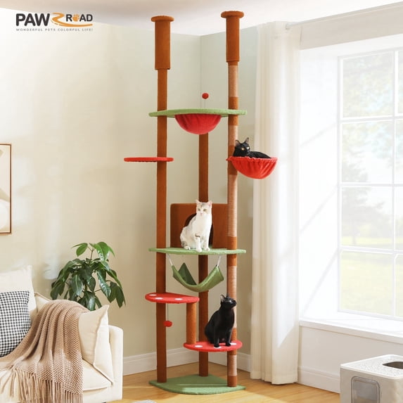PAWZ Road Floor to Ceiling Cat Tree 92"-102" Adjustable Cat Tree Multi-Level Cat Tower for Indoor Cats, Brown