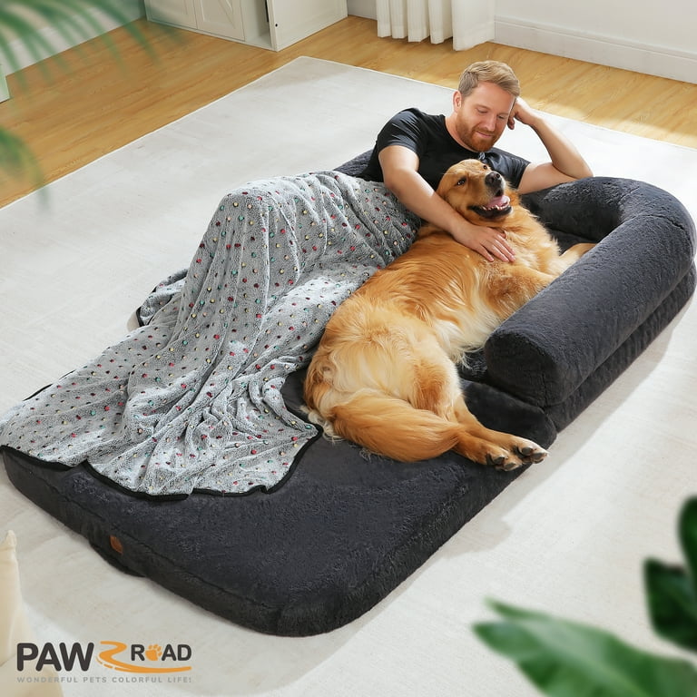 PAWZ Road Foldable Dog Bed for Adult, Human Sized Plush Dog Bed