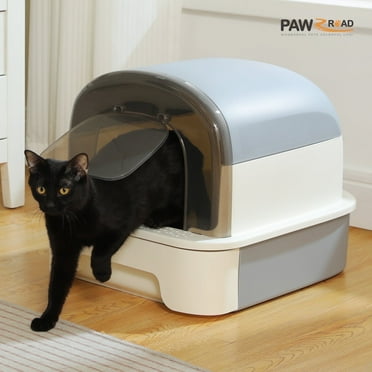 PAWZ Road Large Cat Litter Box with Scoop Litter Box with Lid Double-layer Leak-proof Litter Box for Cat, Gray