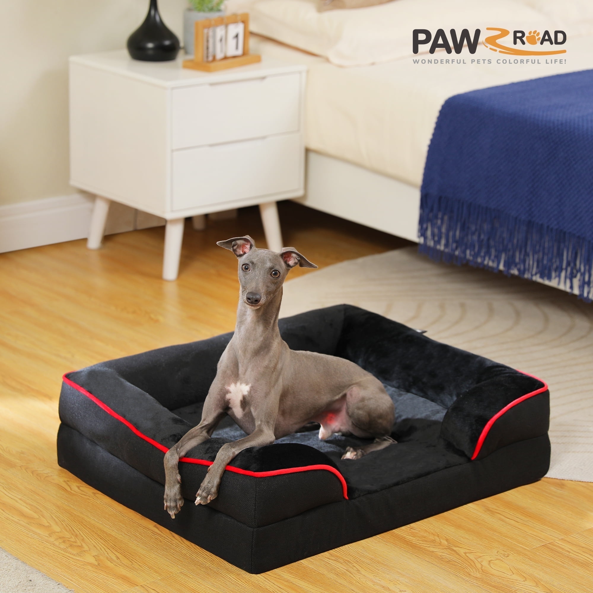 PAWZ Road Orthopedic Dog Bed Removable Washable Cover Non-Slip Bottom Dog Sofa Bed, S-XL, Black