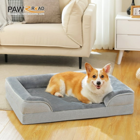 PAWZ Road Orthopedic Dog Bed Removable Washable Cover Non-Slip Bottom Dog Sofa Bed, S-XL, Gray