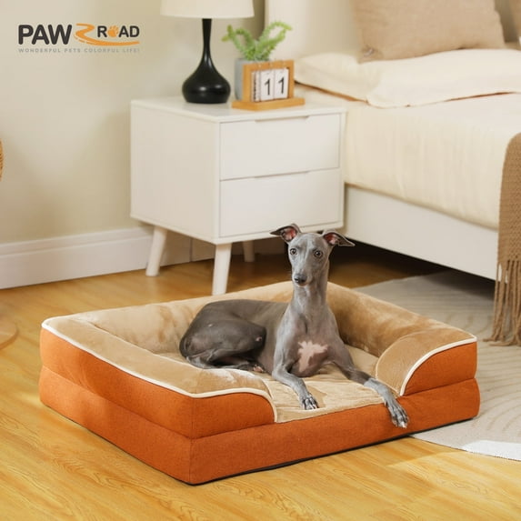 PAWZ Road Orthopedic Dog Bed Removable Washable Cover Non-Slip Bottom Dog Sofa Bed, S-XL, Khaki