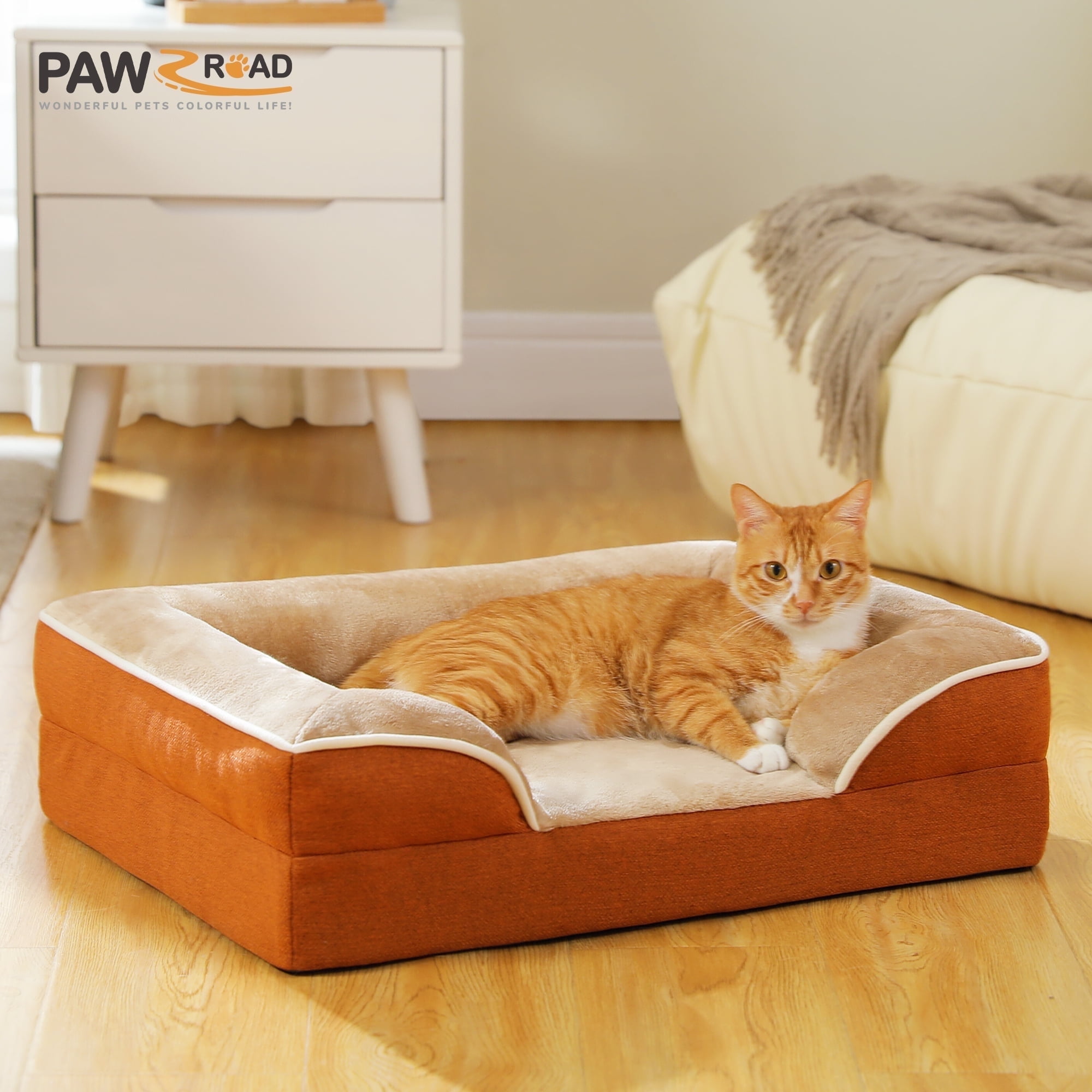 PAWZ Road Orthopedic Dog Bed Removable Washable Cover Non-Slip Bottom Dog Sofa Bed, S-XL, Khaki