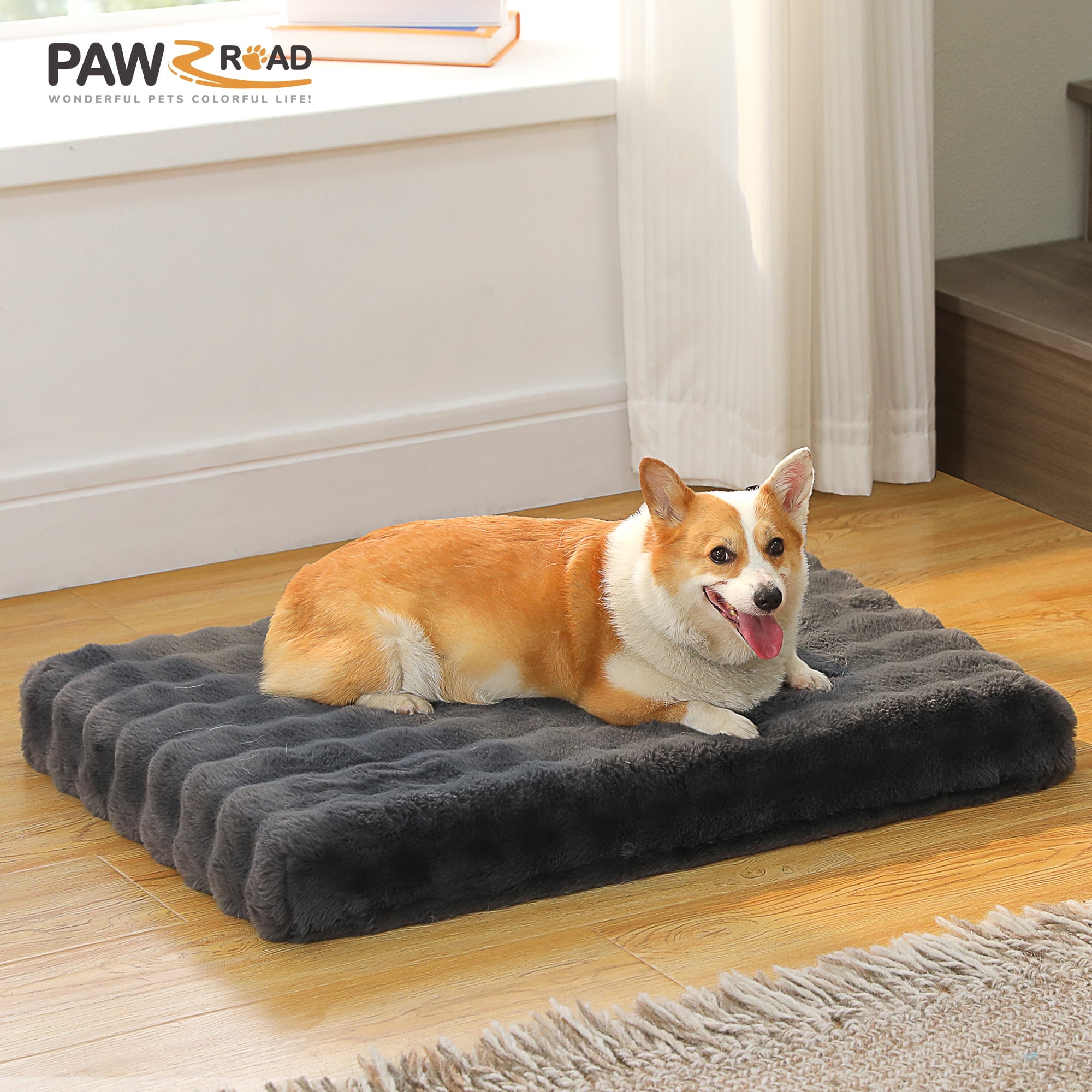 PAWZ Road Orthopedic Dog Bed for Dogs, Soft Bubble Fleece, Waterproof Pet Mat with Removable Washable Cover and Egg Crate Foam, Gray