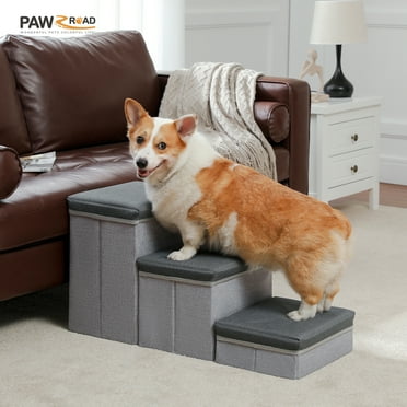 PAWZ Road Pet Stairs 3-Step Dog Ramp Ladder with Storage Boxes Folding Ramp for Small Medium Dogs, Dark Gray