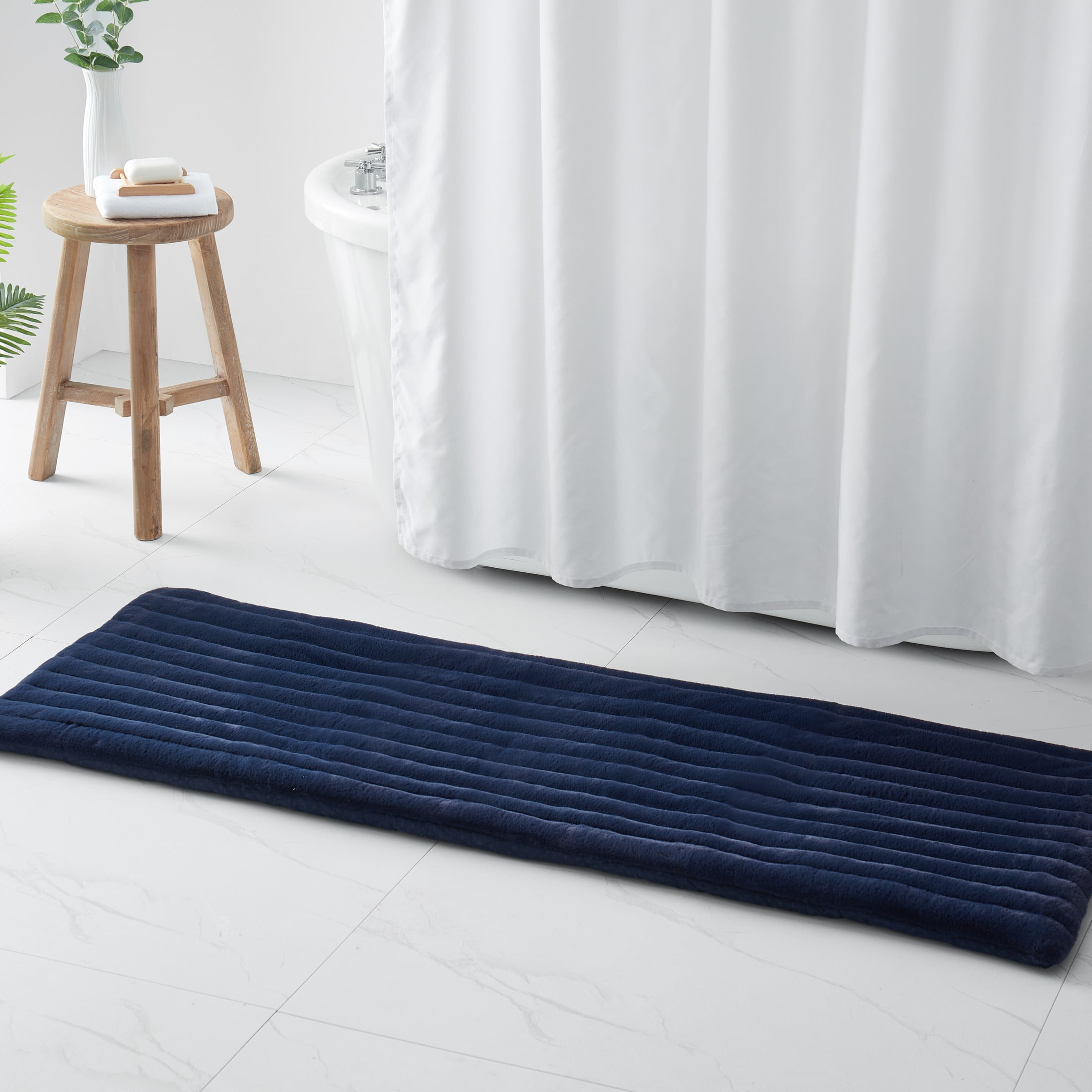PAWZ by Bearpaw Ribbed Striped Navy Polyester Bath Rug Runner, 22" x 60 ...