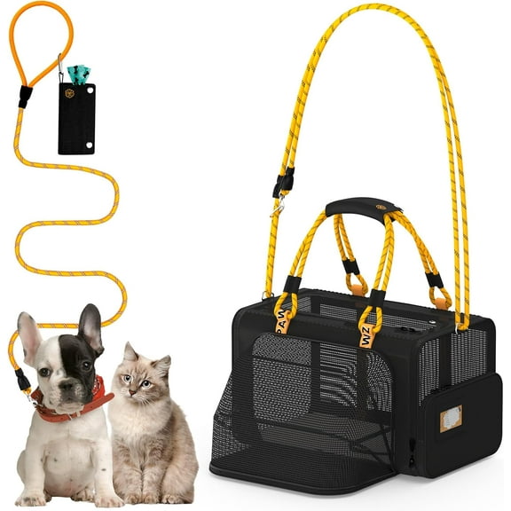 PAWZIDEA Expandable Cat Carrier w/ID Card, 18X11X11 TSA Airline Approved Cat Carrier for 2 Cats Under Seat, Soft-Sided Collapsible Small Dog Carrier Car Seat Travel Bag, Medium Pet Carrier Top Load