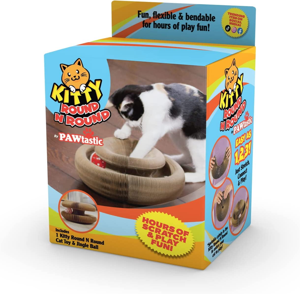 PAWtastic Kitty Round N Round Foldable Cat Toy, Made with Recycled Carboard