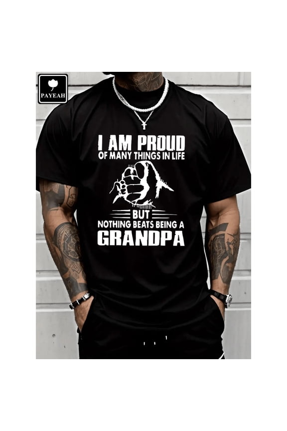 PAYEAH Proud Of Many Things In LifeNothing Being A Grandpa Monogrammed T-Shirt 100% Heavy Cotton T Shirt