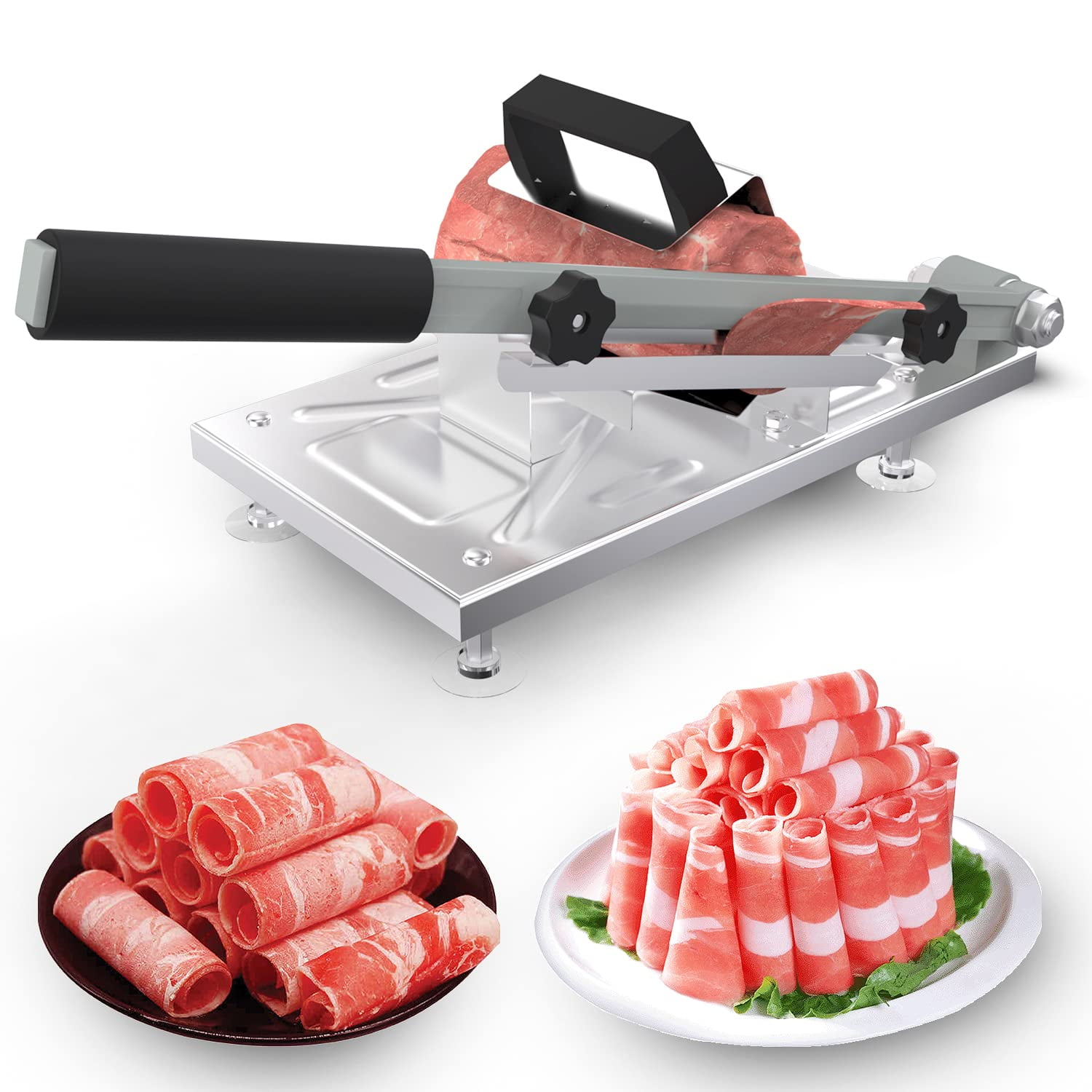 PAYISHO Stainless Steel Food Slicer,Manual Frozen Meat Slicer Beef and Mutton Roll Meat Cleavers Machine for Home Cooking of BBQ Hot Pot