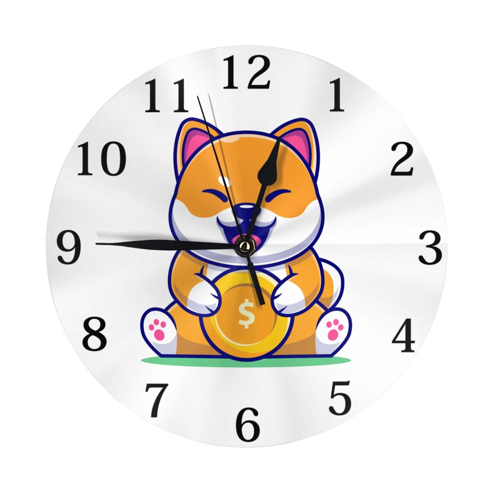 PAYOHTO 10''Wall Clock Cute Shiba Inu Dog With Gold Coin, Frameless ...