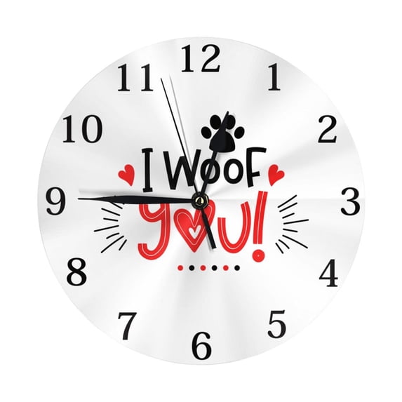 PAYOHTO 10''Wall Clock I Woof You, Frameless Battery Operated Silent Non-Ticking Electronic Clock for Office Living Room Bedroom