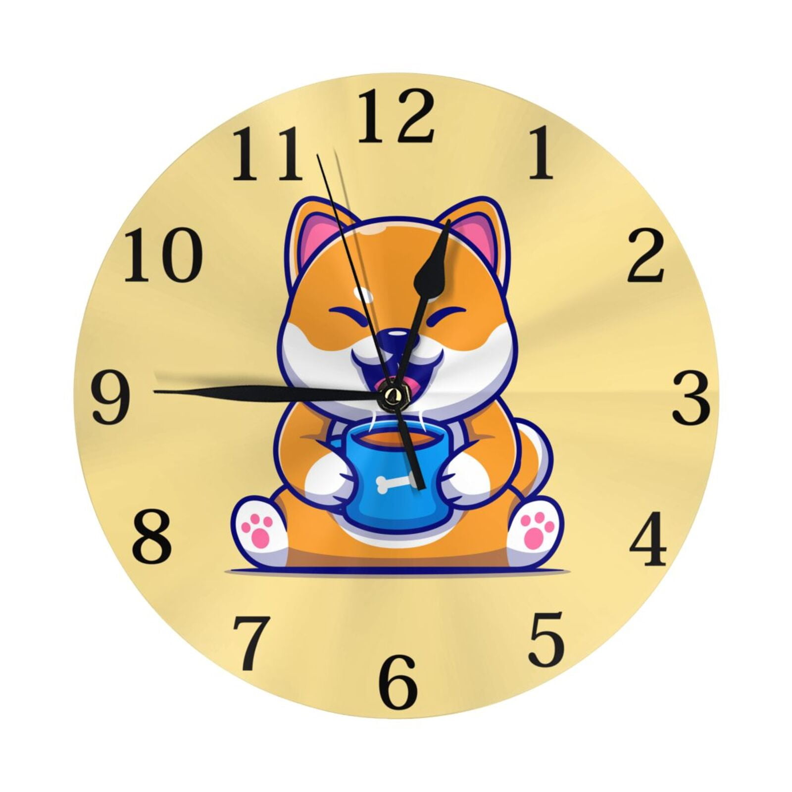 PAYOHTO 10''Wall Clock Shiba Inu Dog Holding Hot Coffee Cup, Frameless ...