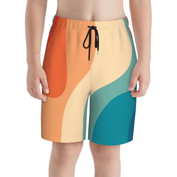 PAYOHTO 70s' Colors Boys Swim Trunks Quick Dry Beach Boardshorts for Teen Boys Bathing Suit Swimwear for Boys