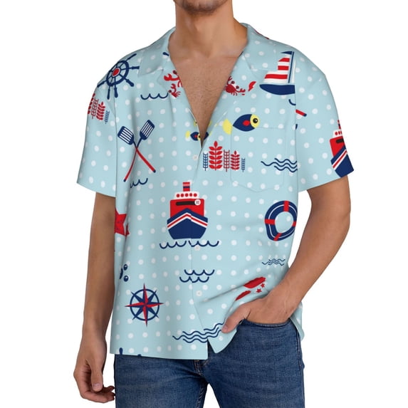 PAYOHTO Adorable Marine Pattern Mens Hawaiian Casual Short-sleeved Shirt Tropical Summer Beach Button Down Shirts
